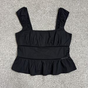 Wild Fable Tank Top Juniors Medium Black Ruffle Peplum Smocked Flirty WhimsyGoth
